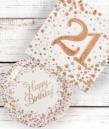 Rose Gold Confetti 21st Birthday Party Supplies and Ideas